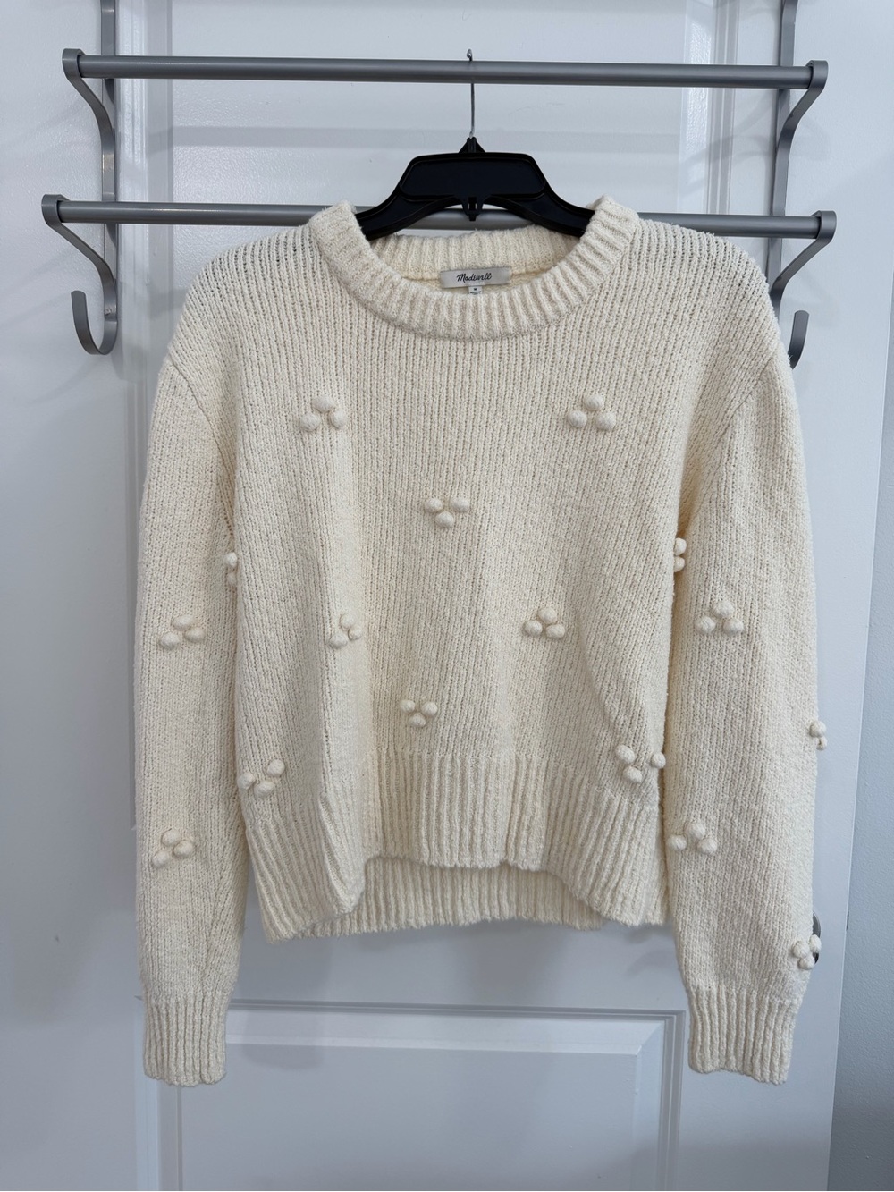 Madewell Ivory Pom-Pom Crewneck Sweater